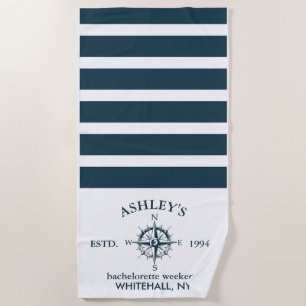 Navy & White Personalised Bachelorette Weekend Beach Towel