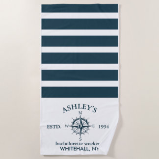 Navy & White Personalised Bachelorette Weekend Beach Towel
