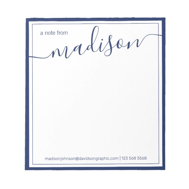  Navy White Personalised Name | From The Desk Of N Notepad (Front)