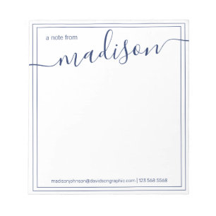  Navy White Personalised Name   From The Desk Of Notepad