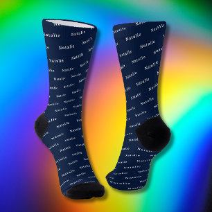 Navy White Personalised Name Socks Custom Text