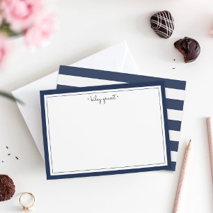 Navy & White Personalised Stationery Flat Card