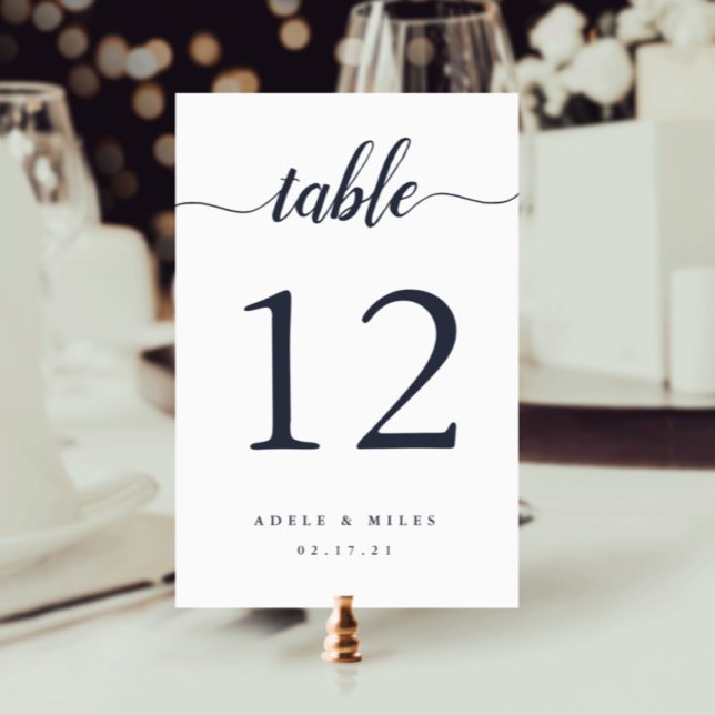 Navy & White Personalised Table Number Card (Creator Uploaded)
