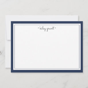 Navy & White Personalized Stationery Flat Card