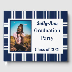 Navy White Photo Graduation Party Guest Book