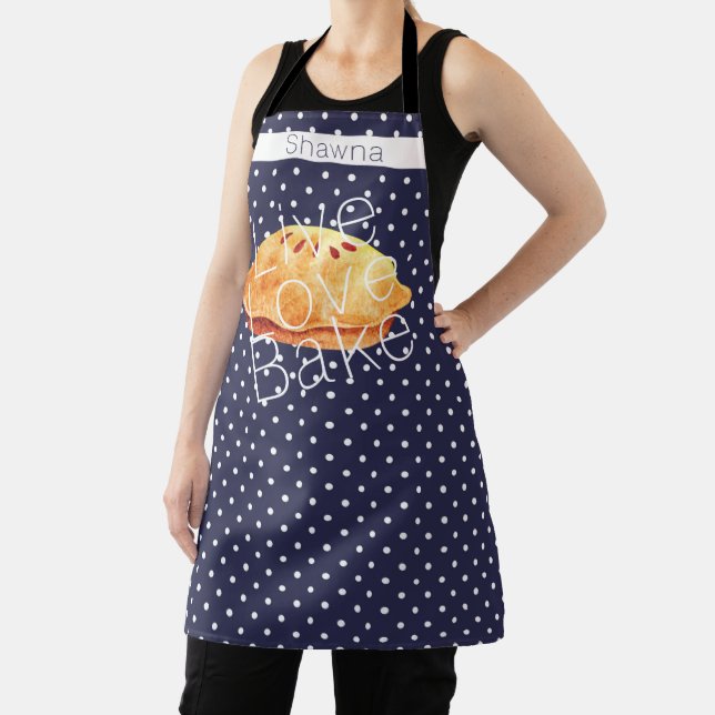 Navy White Polka Dots Live Love Bake Personalised Apron (Insitu)
