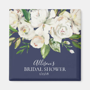 Navy & White Roses Bridal Shower Favour Magnet