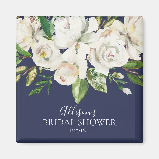Navy & White Roses Bridal Shower Favour  Magnet (Front)