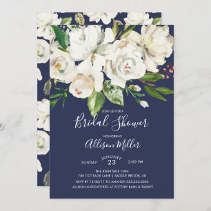 Navy & White Roses Bridal Shower Invitation