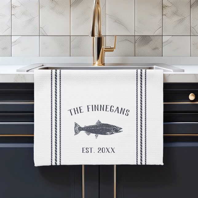 Navy & White Rustic Fish Personalised Tea Towel (Creator Uploaded)