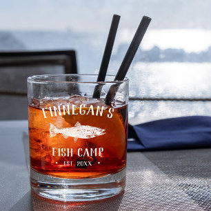 Navy & White Rustic Fishing Cabin Personalised Whiskey Glass