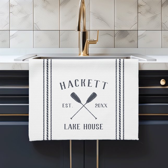 Navy & White Rustic Oars Personalised Lake House Tea Towel (Creator Uploaded)
