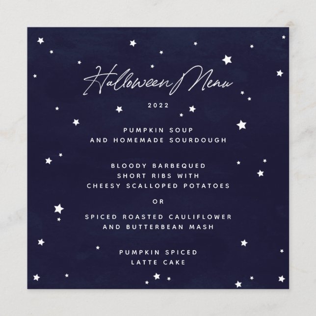 Navy/White Scattered Stars Square/Round Halloween Menu (Front)