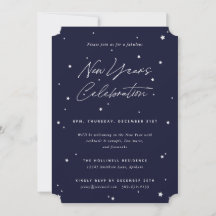 Navy+White Script Scattered Stars New Year' Party