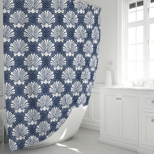 Navy & White Seashell Shower Curtain