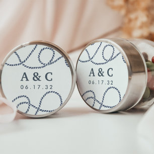Navy & White   Seaworthy Wedding Monogram Classic Round Sticker