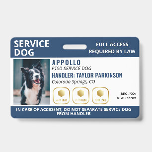 Navy White Service Dog 3 Logo & Photo ID Badge