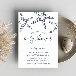 Navy & White Starfish Baby Shower Invitation