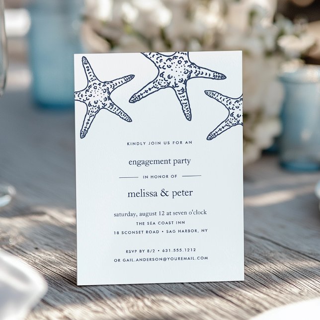 Navy & White Starfish Engagement Party Invitation (Creator Uploaded)