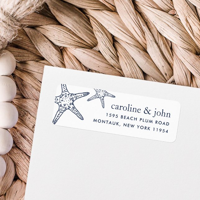 Navy & White Starfish Return Address Label (Creator Uploaded)