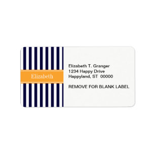 Navy White Stripe Cantaloupe Ribbon Name Monogram Label
