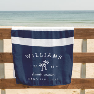 Navy & White Stripe Personalised Family Vacation Beach Towel