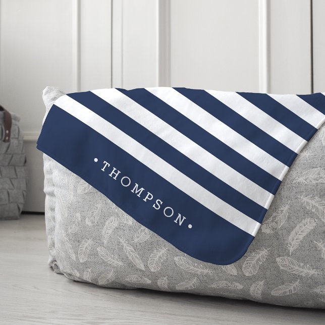 Navy & White Stripe Personalised Sherpa Blanket (Creator Uploaded)