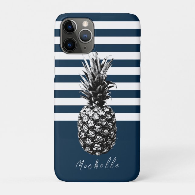 Navy & White Stripe Pineapple | Custom Case-Mate iPhone Case (Back)