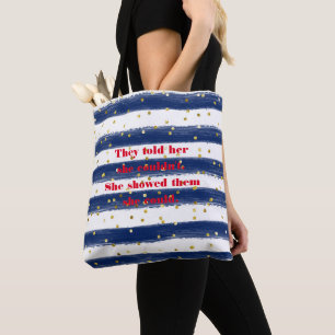Navy, White, Stripes, Gold Confetti Tote Bag