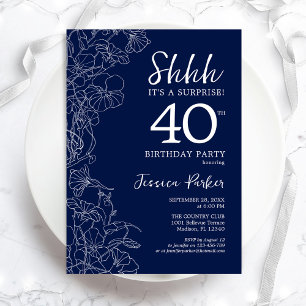 Navy White Surprise 40th Birthday Invitation