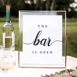 Navy & White "The Bar is Open" Wedding Sign