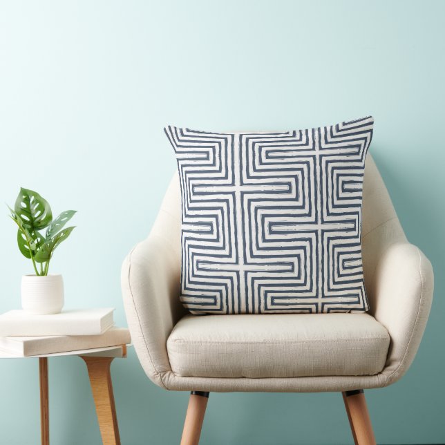 navy white Tribal Maze Mud Cloth Pattern Cushion (Chair)