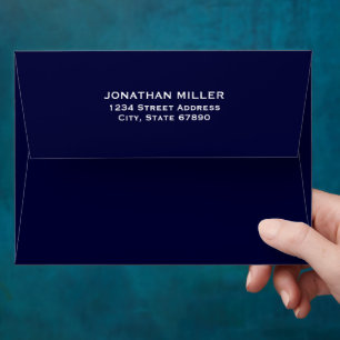 Navy White Typography Back Flap Return Address Envelope