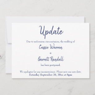 Navy White "Update" Postponed Wedding Card