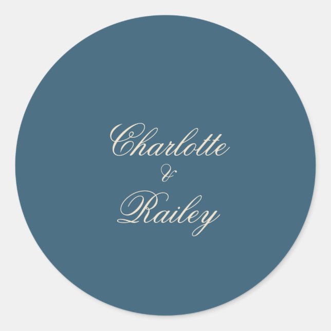 Navy White Wedding Classic Round Sticker (Front)