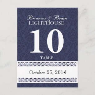 Navy & White Wedding Table Number Card Reception