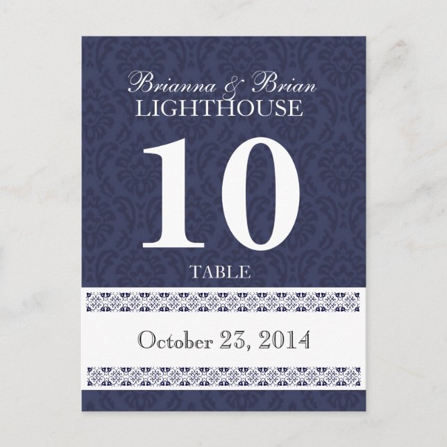 Navy & White Wedding Table Number Card Reception (Front)