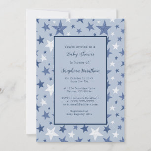 Navy & White Winter Stars Personalised Baby Shower Invitation