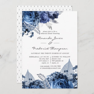 Navy & White with Silver Foil Rehearsal Dinner Invitation