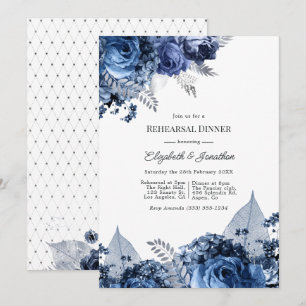 Navy & White with Silver Foil Rehearsal Dinner Invitation