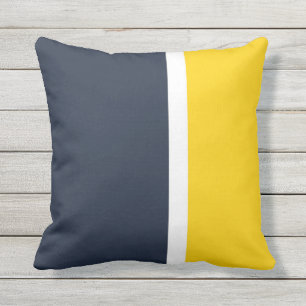 Navy White & Yellow Colour Block Throw Pillow