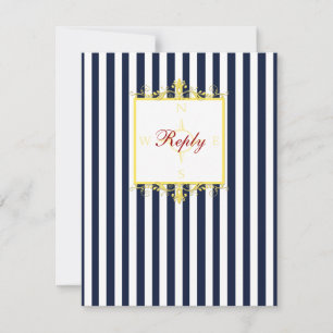 Navy, White, Yellow, Red Striped RSVP Card II