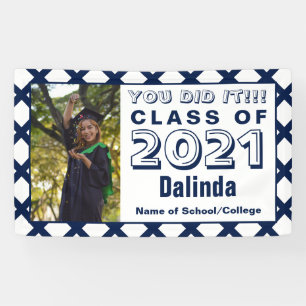 Navy & White You Did It Graduation Banner