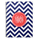 Navy Wht LG Chevron Coral Red Vine Script Monogram