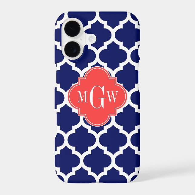Navy Wht Moroccan #5 Coral Red 3 Initial Monogram (Back)