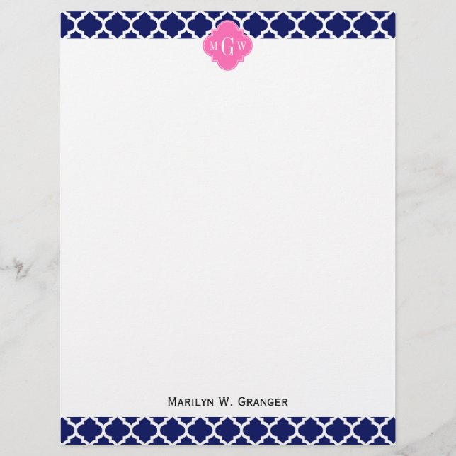 Navy Wht Moroccan #5 Hot Pink2 3 Initial Monogram (Front)
