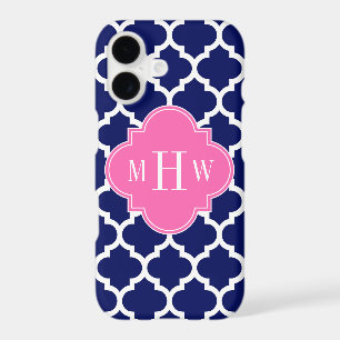 Navy Wht Moroccan #5 Hot Pink 3 Initial Monogram