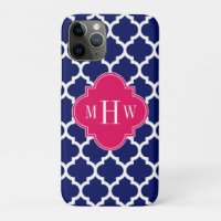Navy Wht Moroccan #5 Raspberry 3 Initial Monogram