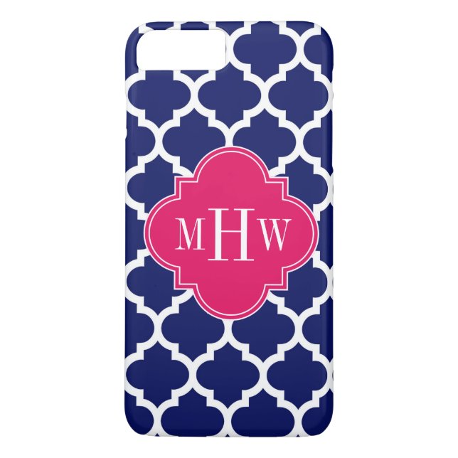 Navy Wht Moroccan #5 Raspberry 3 Initial Monogram Case-Mate iPhone Case (Back)