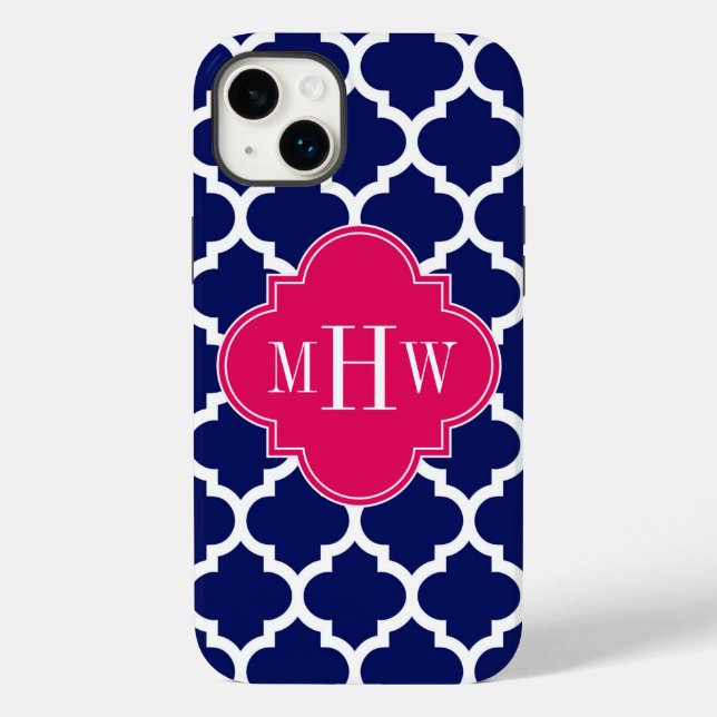 Navy Wht Moroccan #5 Raspberry 3 Initial Monogram Case-Mate iPhone Case (Back)